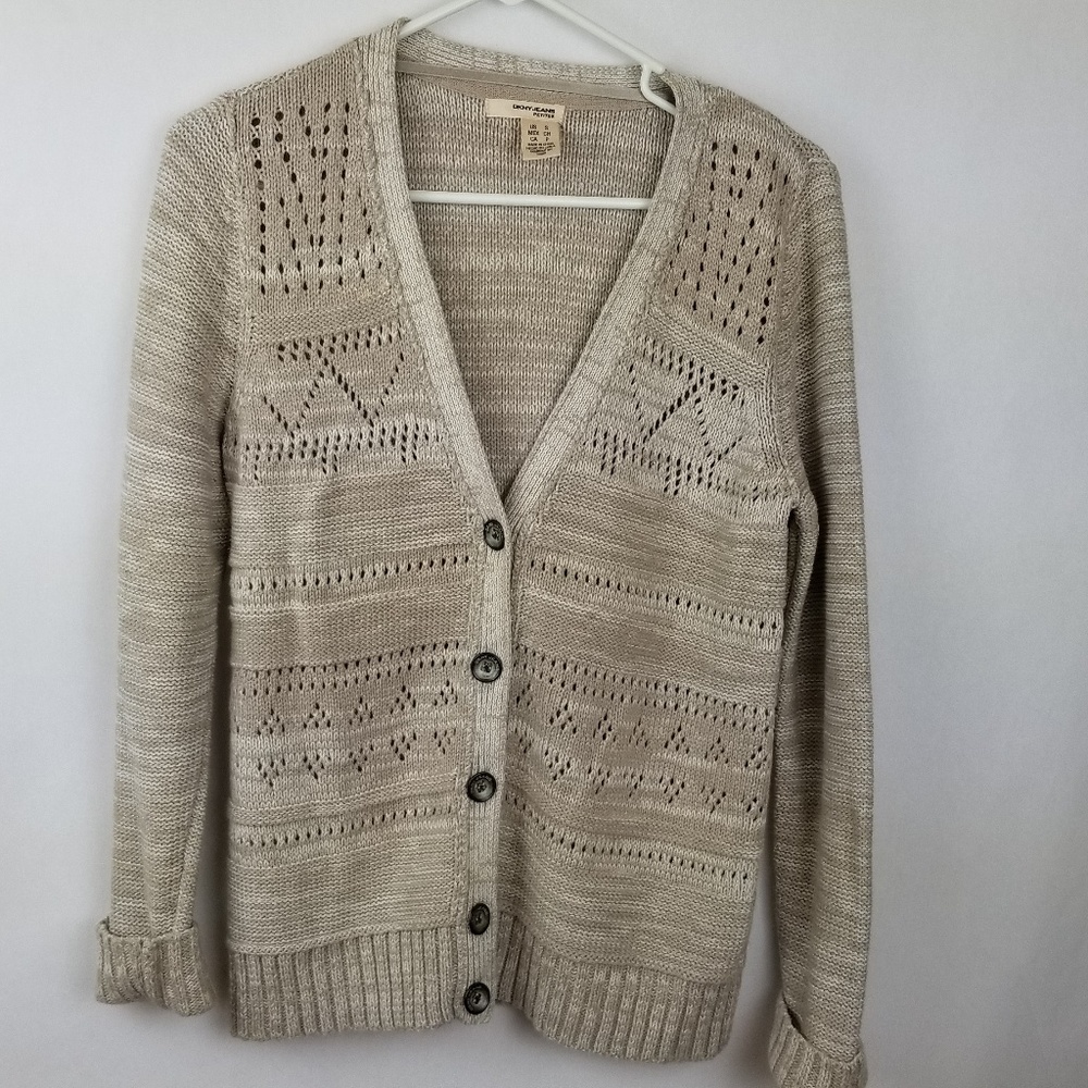 DKNY-JEANS Cardigan Sz S Taupe/white